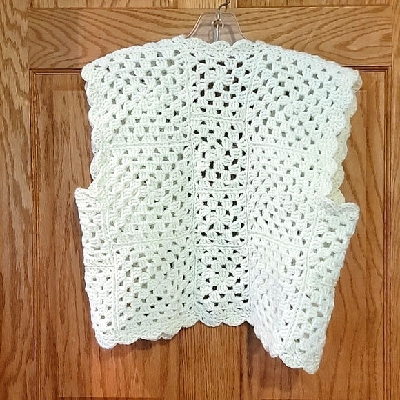 White Hand Crocheted Granny Square Vest - Picture 2 of 2